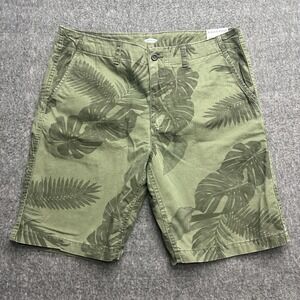 Old Navy Shorts Broken-In Straight Mens 36 Green Palm Cotton Leaves Monstera